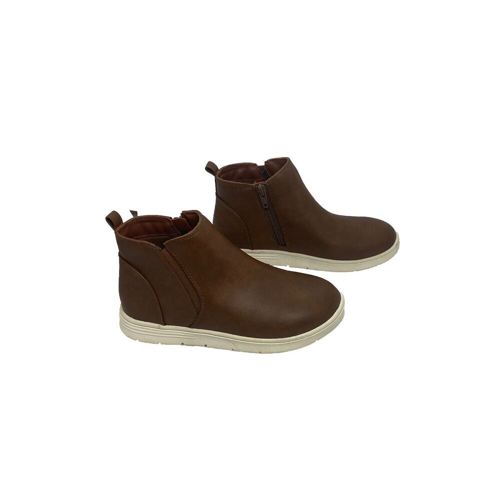 Cat & Jack Big Kids Abram Sneakers Side Zipper Faux Brown Leather Size 3 - Picture 7 of 12